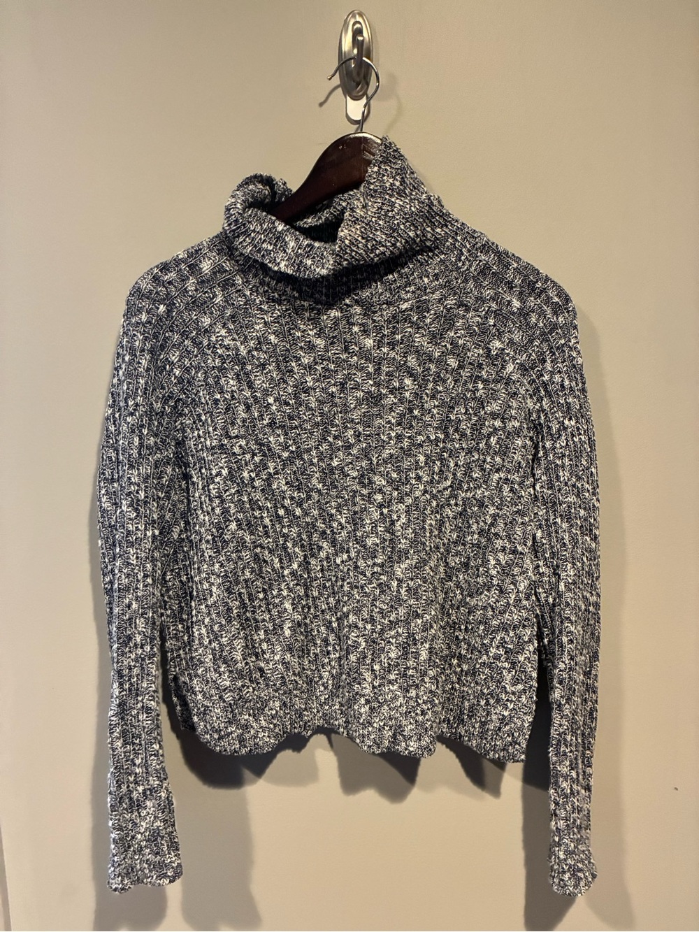 Women's Cropped Marled Gray Turtleneck Sweater
